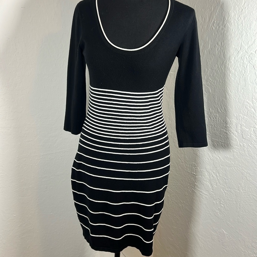 Black white striped sweater dress S/M Max Studio